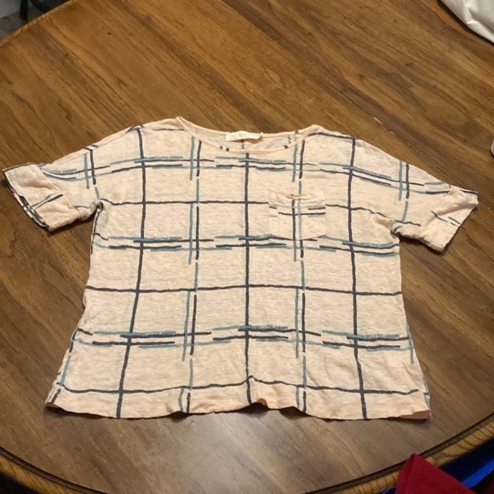 Tory Burch 100% Linen Grid Tee